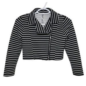 Beautees Pinstripe Asymmetrical Girls Jacket Size 8 Black White